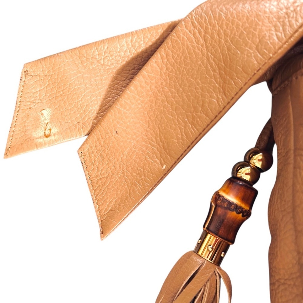 Gucci Vintage Tan Leather Bamboo Tassel Hobo Bag Made in Italy Authentic - Picture 6 of 10